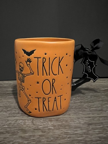 NWT Rae Dunn “Trick Or Treat” w/ Skeletons DoubleSided Halloween Orange Mug - Picture 2 of 5