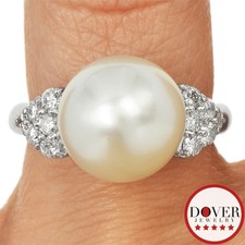 Estate 0.35ct Diamond 11mm Pearl Platinum Band Ring 7.4 Grams NR