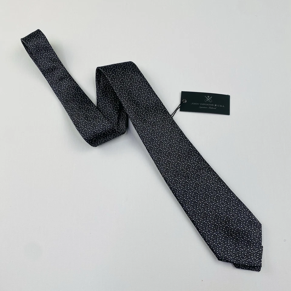 Gravata de seda salpicada cinza sob medida assinatura John Varvatos nova com etiquetas feita na Itália - Imagem 3 de 4