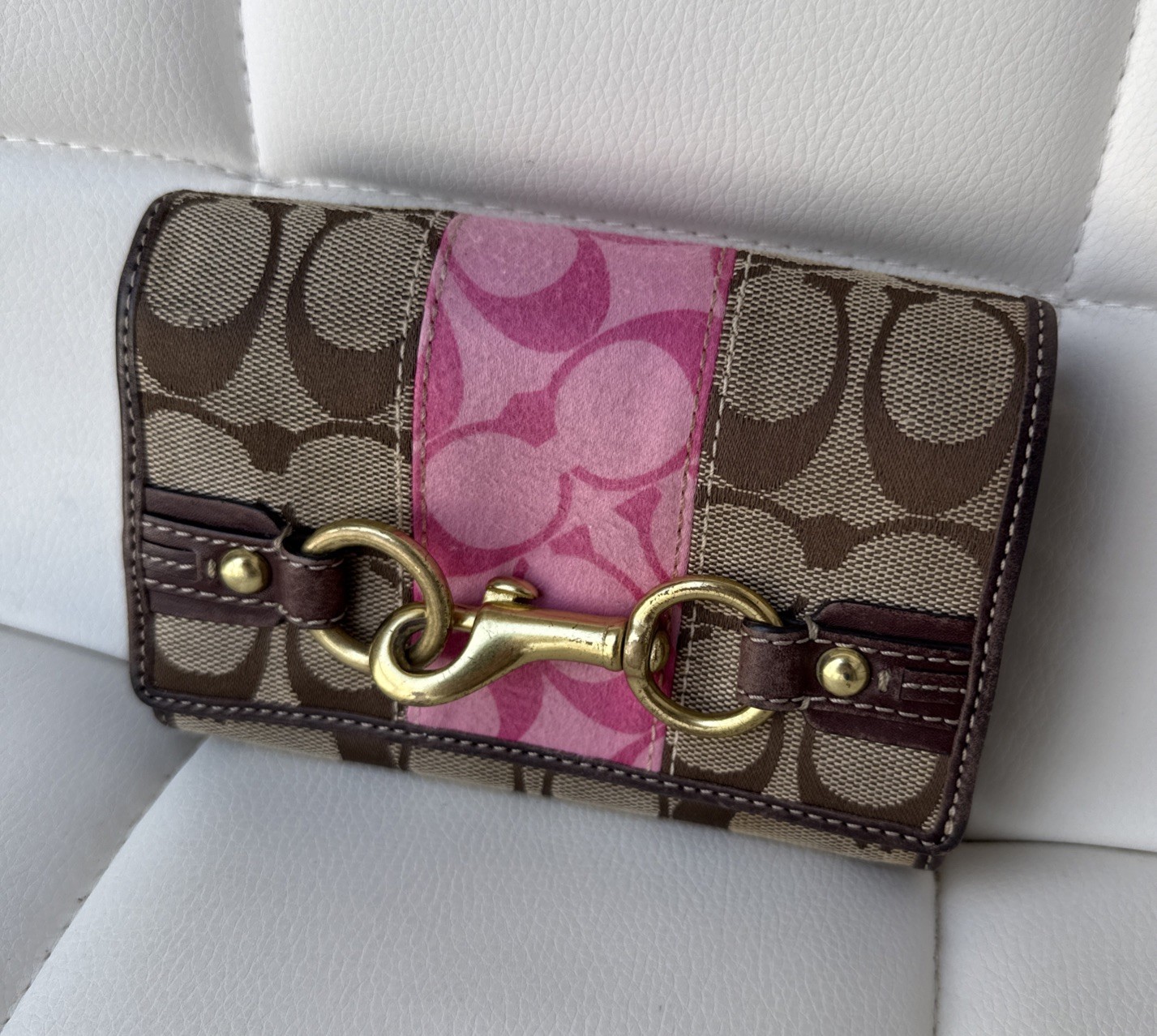 Coach Signature C Pink Stripe Purse Clutch Chain Link Limited Edition Y2K RARE thumbnail 3