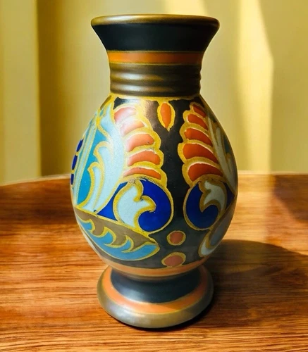 Antique 1928 Art Deco Gouda  Holland Dutch Pottery Vase Gladys Signed 194 READ