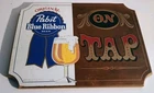 Vintage 1965 Advertising PBR Pabst Blue Ribbon Beer On Tap Painted Wood Sign