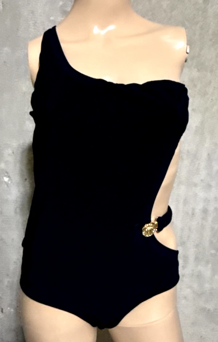 Versace — New NWT Versace Logo Black Gold One Piece Bathing Suit Swimsuit IT 40 / US 4