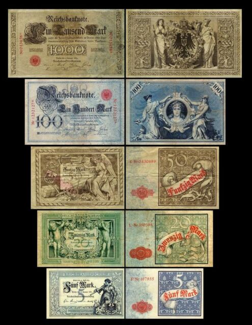 5 - 1000 Mark Reichskassenschein / Banknoten - Ausg. 1882 - 1884- Reproduktion