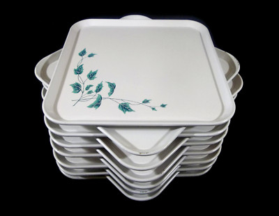 12 St Regis Serv-A-Dish Enameled Lap/Buffet/TV Trays - White with English Ivy