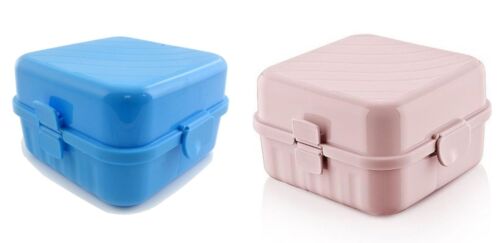Lot de 2 boîte à lunch bleue et rose avec 4 compartiments enfants boîte à vêpres boîte à pain boîte à vêpres - Photo 1/6