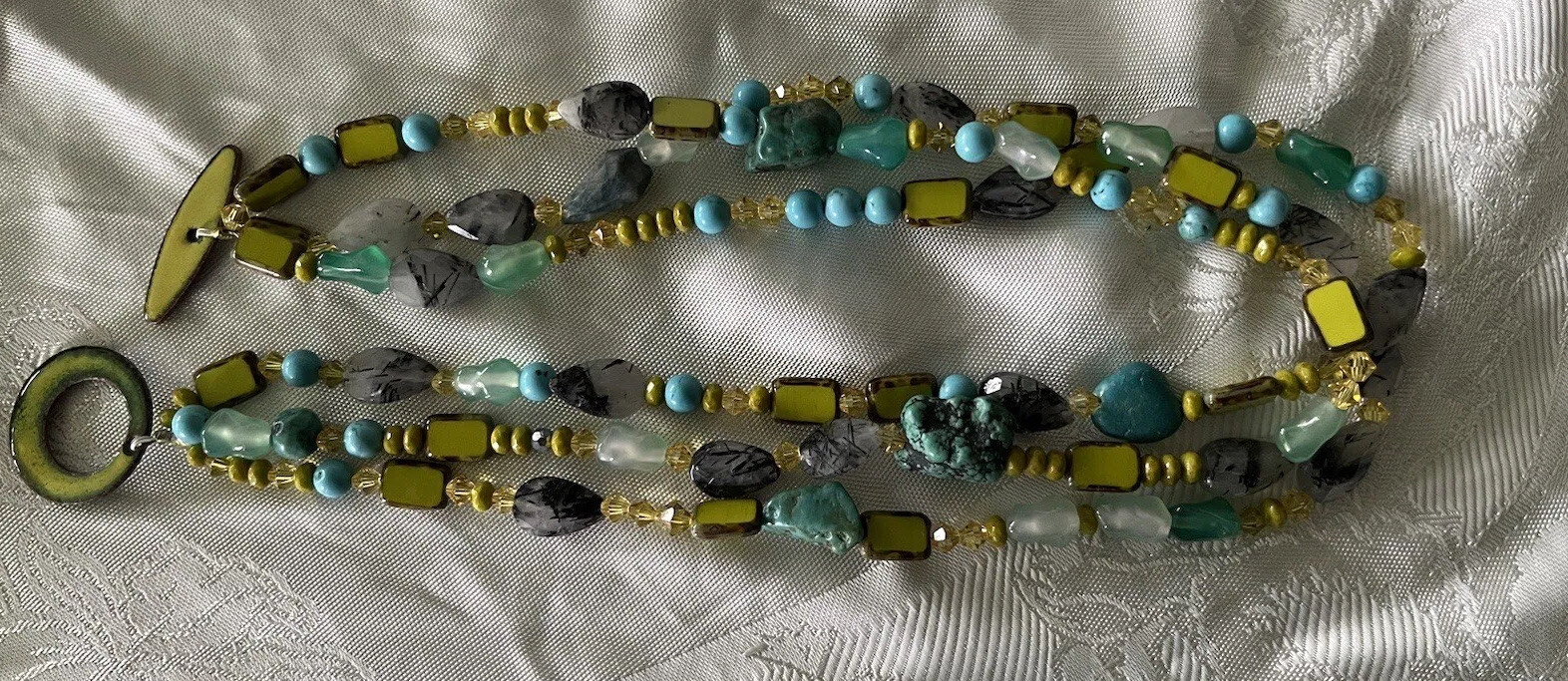 Unique 3 Strand Multi Stone Quartz Turquoise Crys… - image 3