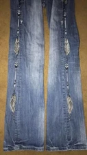 Cowgirl Tuff Western Denim Brave Wings Silver Feather Embroidery Jeans SzW:27/33