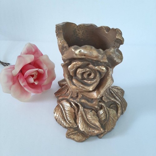 Vtg 90s Golden Rose Resin Candle Holder Figurine Maximalist Boho Whimsigoth - Picture 6 of 9