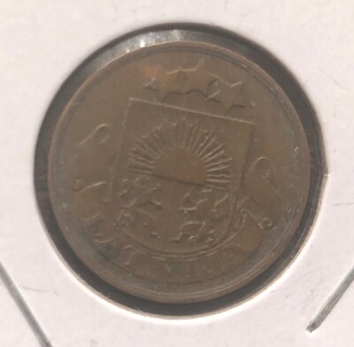 1922 LATVIA 2 SANTIMI BRONZE COIN-19.5MM-KM#2