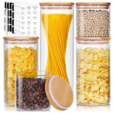 Glass Jars with Bamboo Lids - Muti Size Set of 5 - Glass Canisters - NEW in BOX