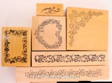 LOT of 6 LEAVES BORDER Rubber Stamps IVY U6-343 FLORAL BAROQUE PEAR F185