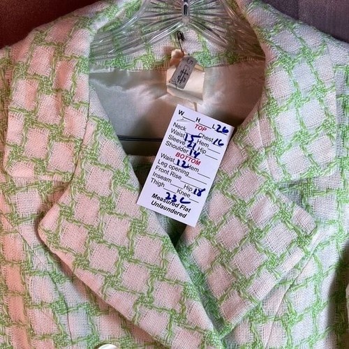 Vintage 50’s Houndstooth 2 Pieces Skirts Suit Set Cream Lime Green Size X-Small - Picture 3 of 7