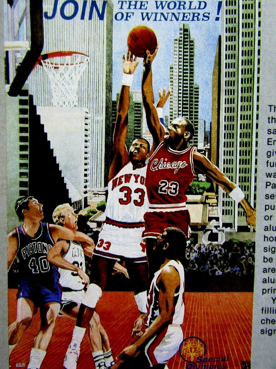 1989 Michael Jordan Larry Bird NBA Special Olympics Original Print Ad x  11