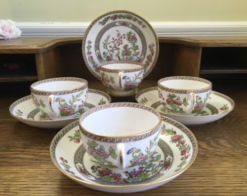 4 Antique 1908 Teacups Saucers Copeland Spode Green/Pink Prettiest Indian Tree! - Picture 3 of 24
