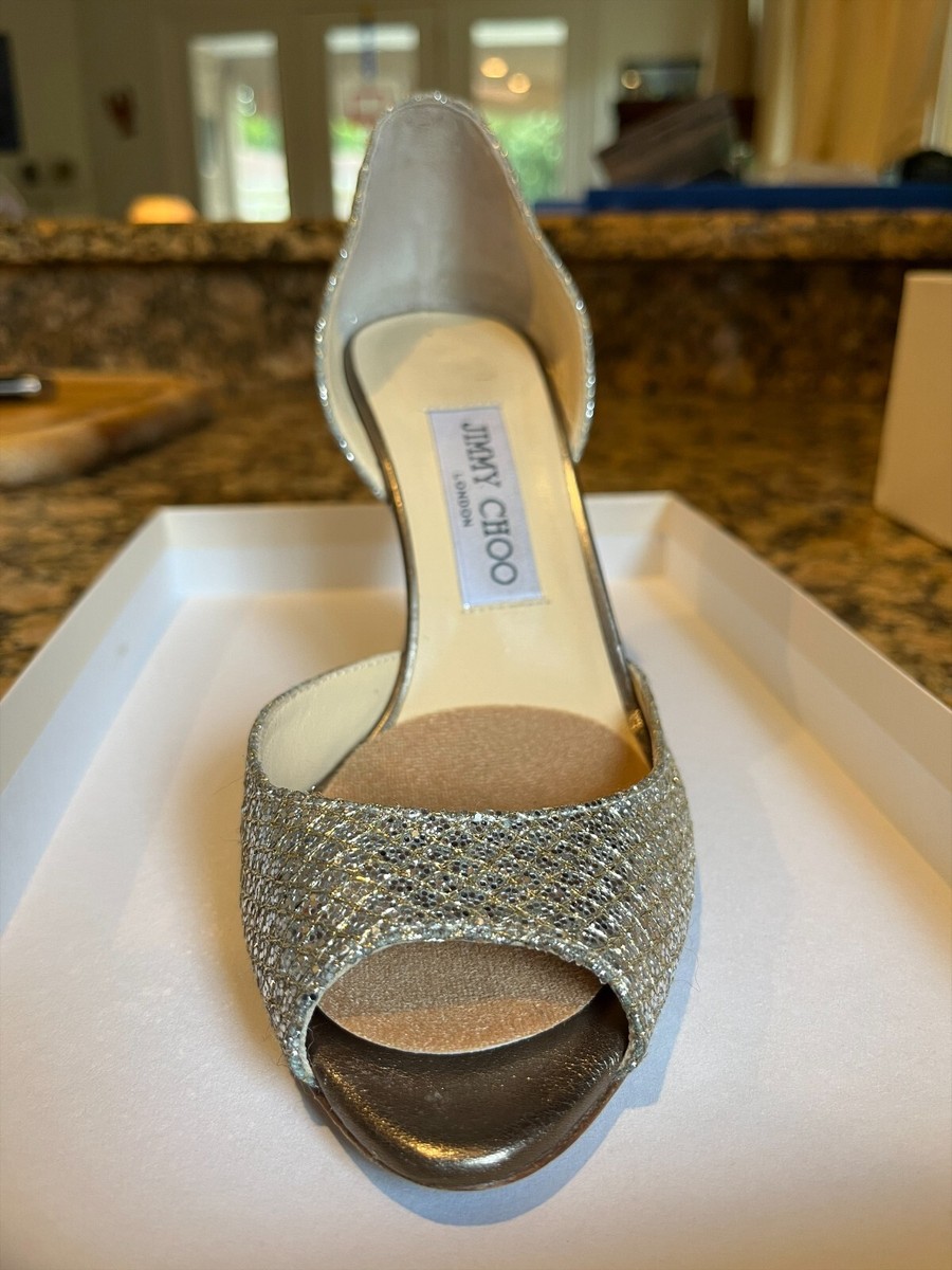 Jimmy Choo Logan Peep Toe Shimmer Shimmer Metallic Champagne