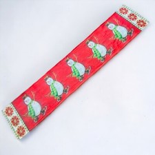 Snowman Christmas Table Runner Poinsettias 13.5 " x 68 Red Winter Ice Skating