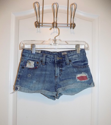 POLO Ralph Lauren Girls Stars Cut Hem 5 Pockets Denim Shorts 10 Stripes Distress