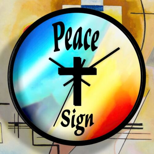 Horloge murale arrière-plan arc-en-ciel « croix signe de paix » - Photo 1/22