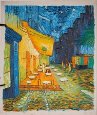 "Cafe Terrace At Night", Original Impressionism Fine Art Oil on Canvas, 24"x20"