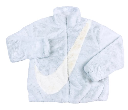 Nike Damen Kunstfell Big Swoosh durchgehender Reißverschluss Jacke Größe Small DO3791-025 Neu mit Etikett - Bild 1 von 8