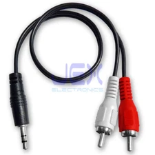 Male 1/8" 3.5mm Stereo Jack to Twin/2X Male RCA Adapter Connector Patch Cable