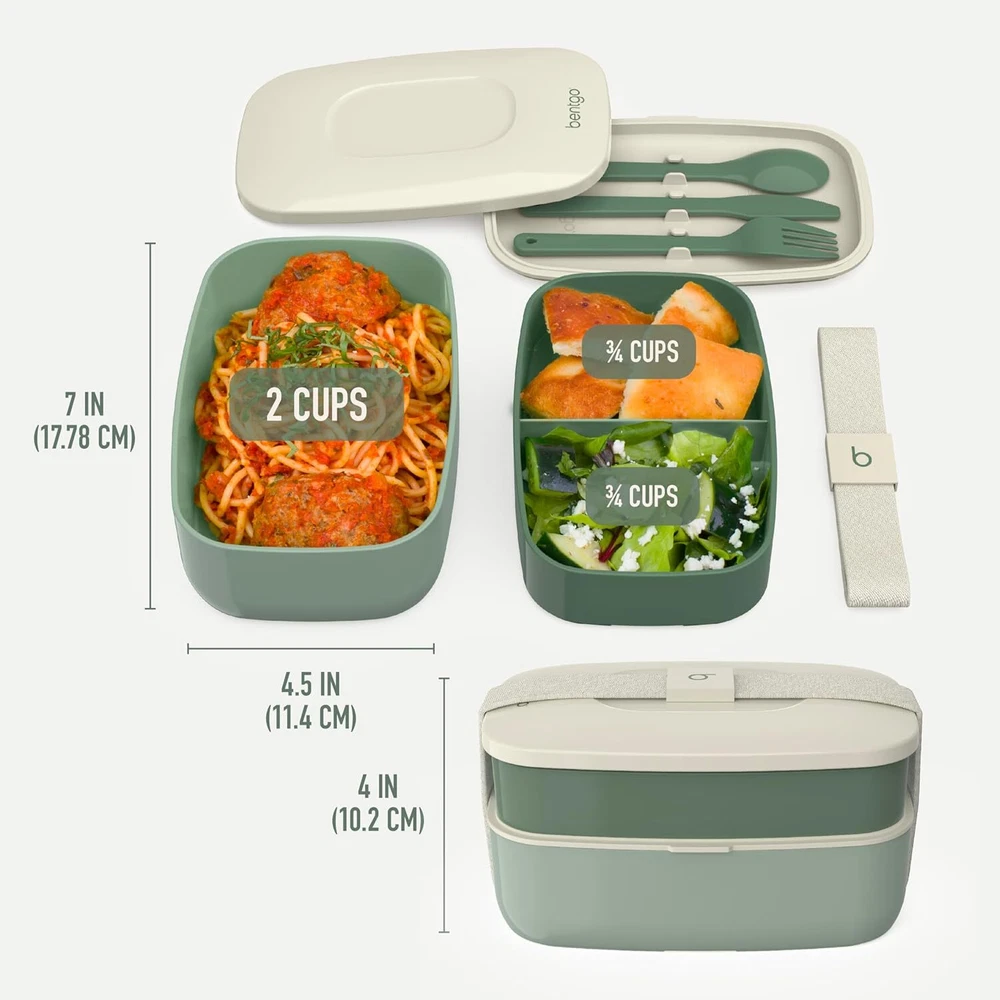 Stackable 3-Compartment Bento Lunch Box with Removable Utensils, BPA-Free