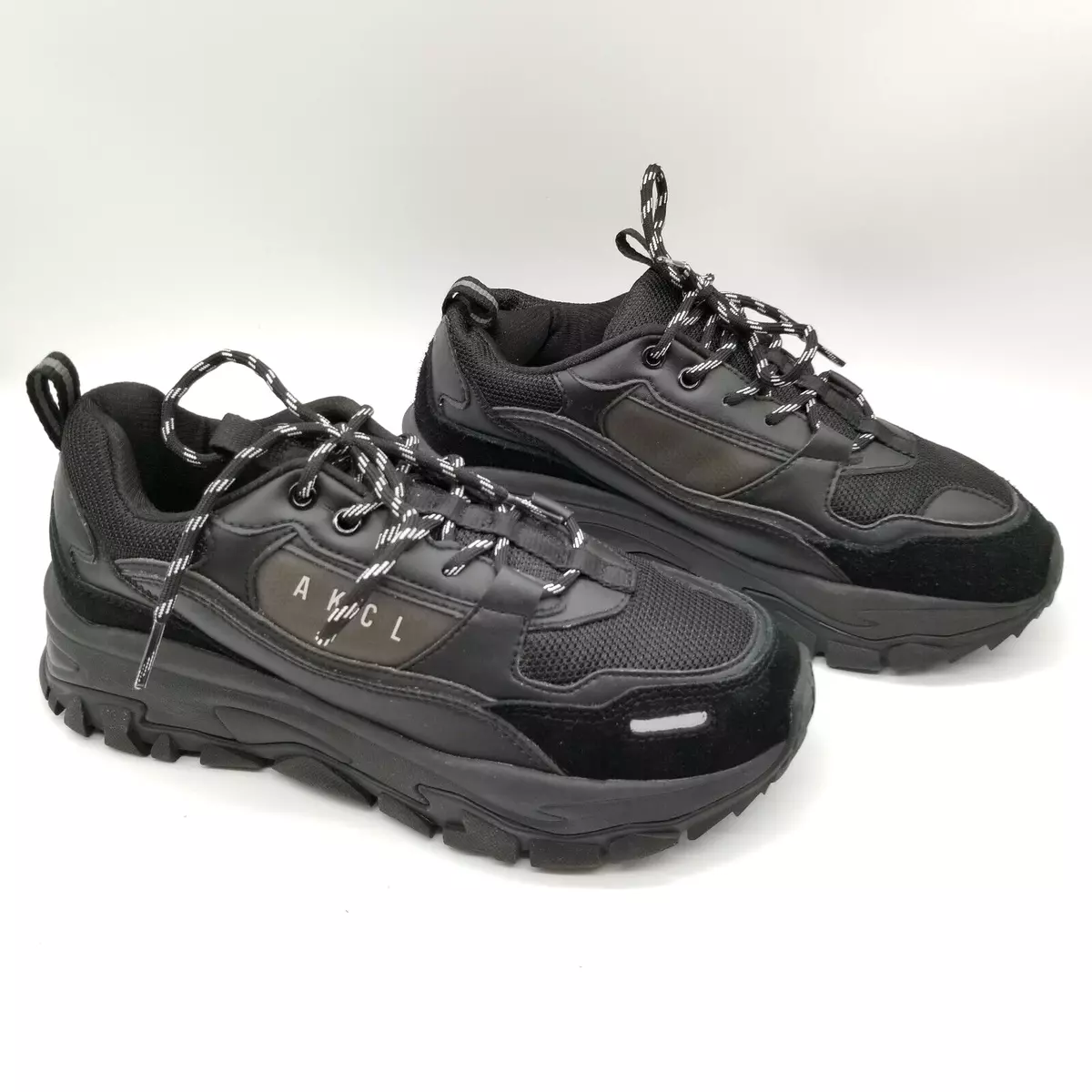 AKIII Classic Womens Black Leather Lace Up Low Top Running Shoes Size 7.5