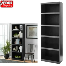 5-Shelf Wood Bookcase Storage Shelving Wide Bookshelf 71" Tall Adjustable Home