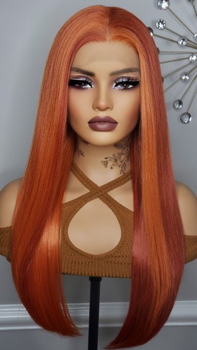 New Long Straight 13x4 Free-part Lace Frontal Hair Wig Red Orange Auburn Ginger - 第 2/11 張圖片
