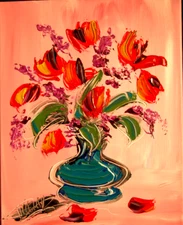 TULIPS Original Oil PAINTING AMERICANA  Abstract Modern CANVAS   Y6566urU54