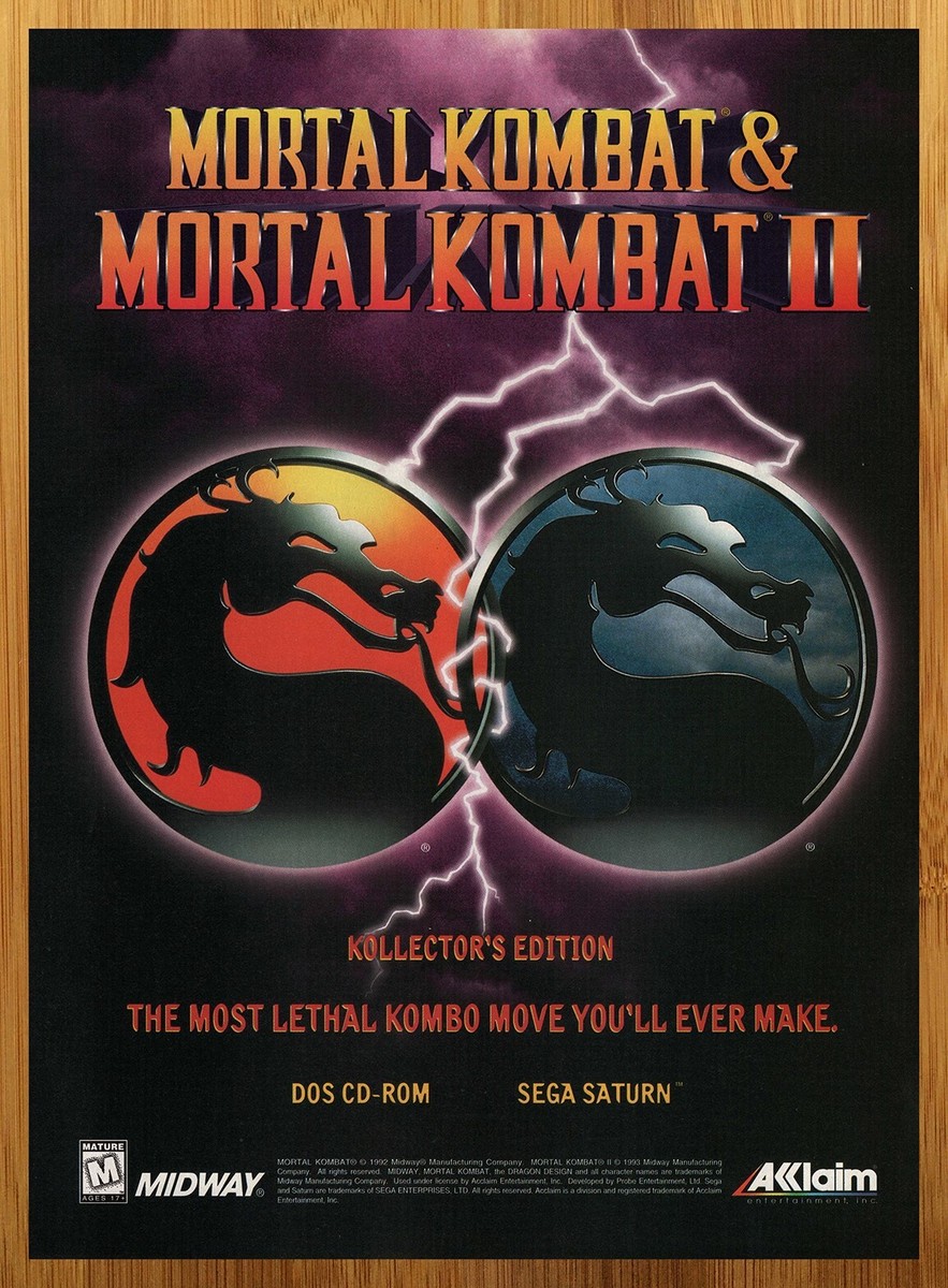 1996 Mortal Kombat 1 & 2 I II Sega Saturn PC Print Ad/Poster Video