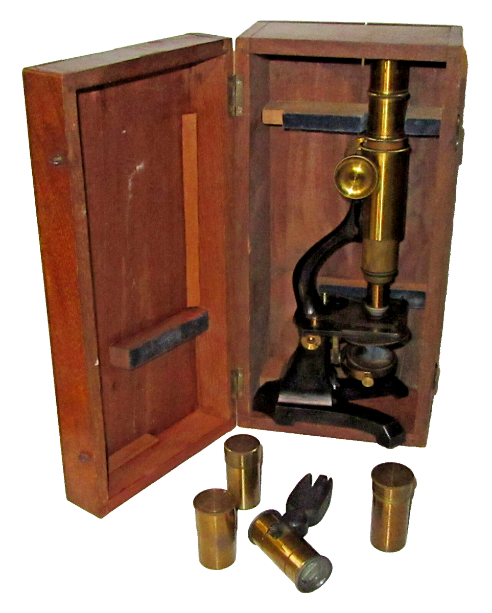 1890 Antique Jas. W. Queen & Co. Philadelphia Brass Microscope