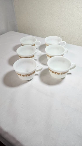 Vintage PYREX Butterfly Gold Milk Glass Coffee Cup Set of 6