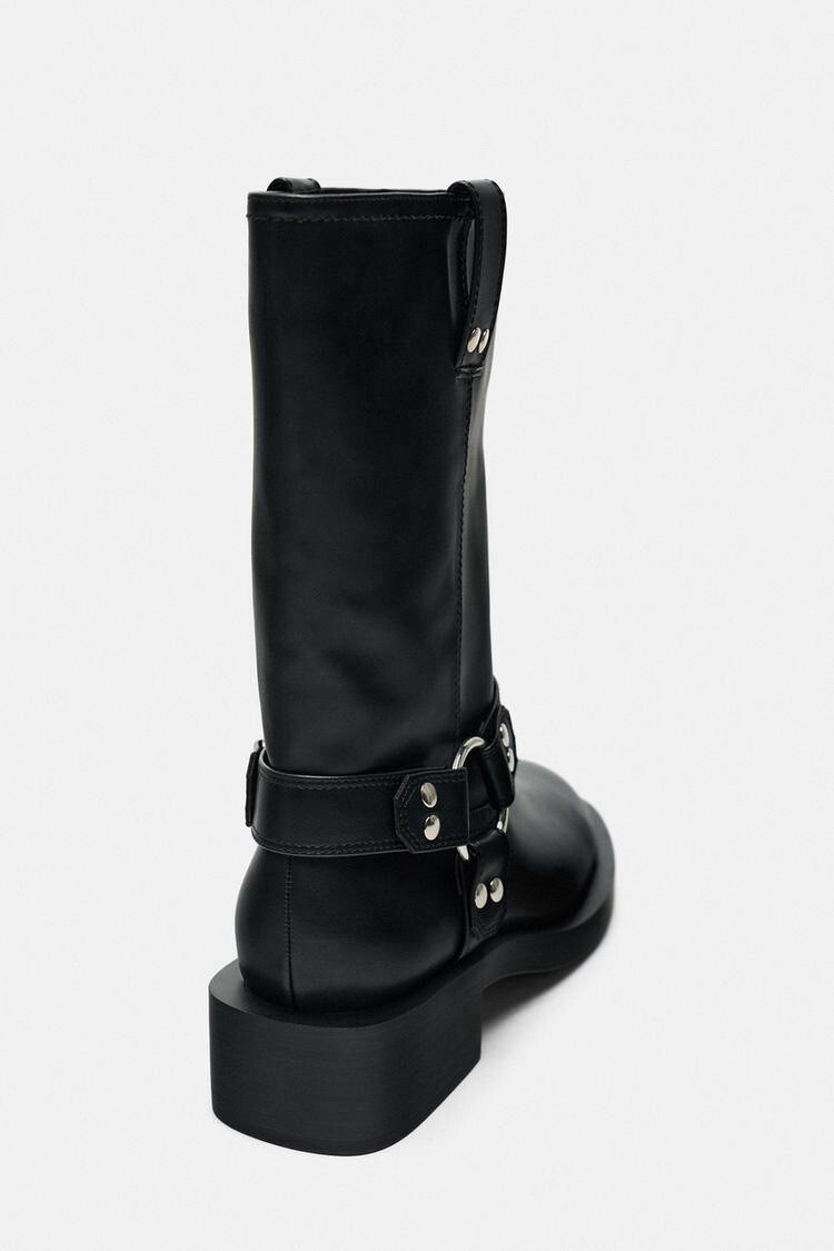 2024 Zara Black Motorcycle Biker Boots buckle US 7.5/ EU 2024 Zara Black Motorcycle Biker Boots buckle US 7.5/ EU
