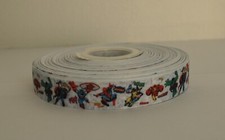 7/8 INCH SUPERHEROS SMALL PRINT ON WHITE GROSGRAIN RIBBON- 1 YARD