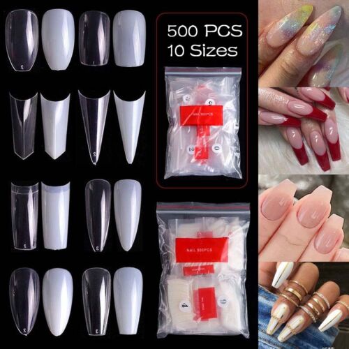 500Pcs French Acrylic False Nail Tips Coffin Stiletto Almond Nails Natural Clear - Afbeelding 1 van 47