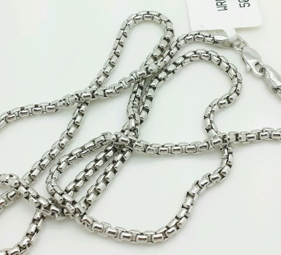 14k White Gold Round Box Link Necklace 