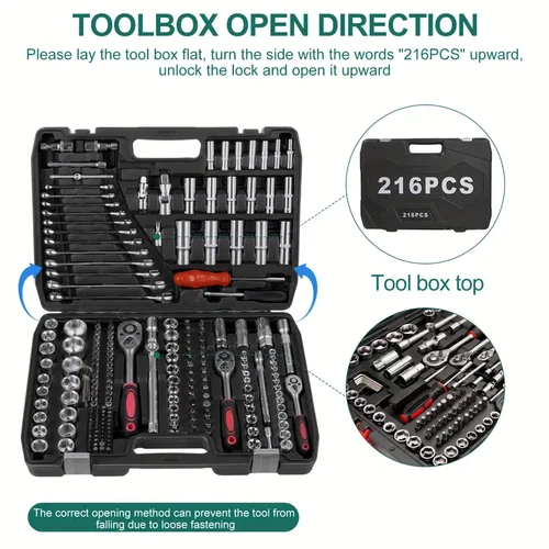 216 PCS Socket Set 1/4 3/8 1/2" Spanner Drive Ratchet Wrench Mechanic Tool Kit - Picture 9 of 9