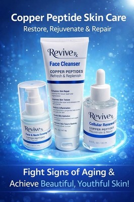 ReviveRx Renewal Elixir Serum + Face Neck Firming Cream Copper Peptides Lipiador