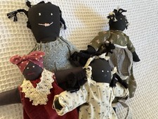 4  Vintage Handmade Folksy American Folk Art Cloth Dolls Primitive Dress