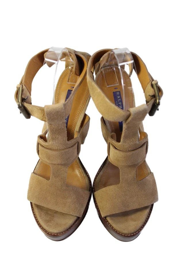 Ralph Lauren Womens Suede Strappy Buckled Platform Heels Beige Size EUR 36.5 - Image 2 of 4