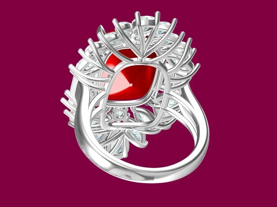 5.50Ct Cushion Royal Ruby with Diamond Wedding Ring in 14K White Gold Design - Image 3 of 4