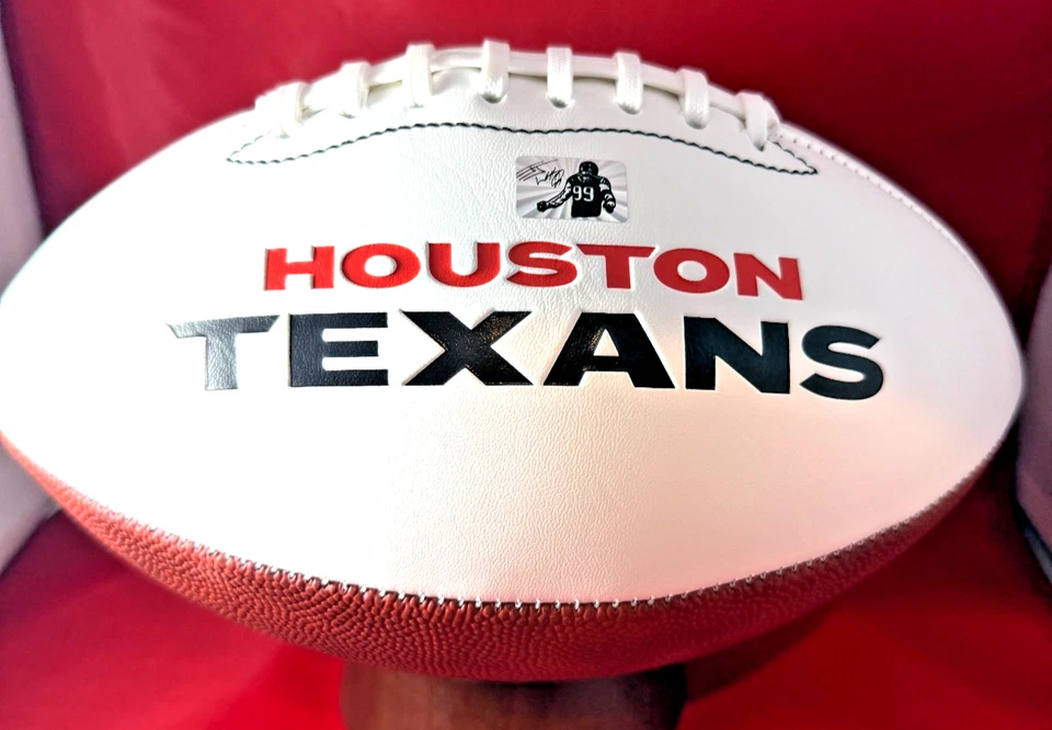 JJ WATT подписанный футбол полный размер - TEXANS #99 w/игрок голографический + доставка бесплатно! - Изображение 2 из 4