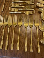 Viners of Sheffield midcentury gold cane faux bamboo gold plated flatware set 48