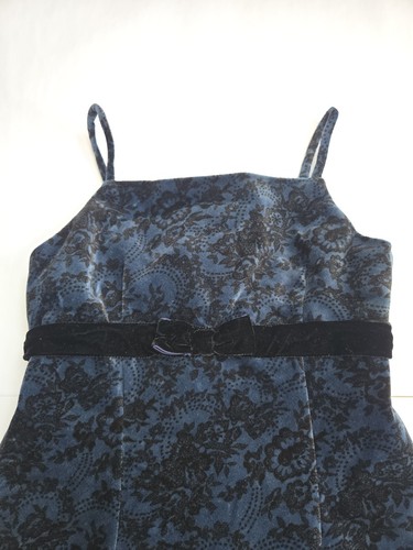 HELENA Vestito Bambina Spaghetti Strap Blu Scuro Velluto Taglia-12 - Foto 3 di 9