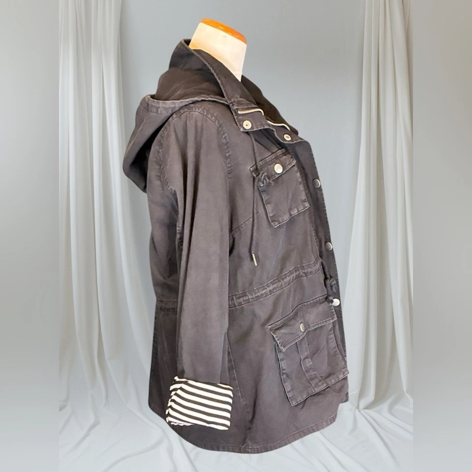 Market & Spruce Charcoal Utility Jacket with Striped Accents - Image 3 of 4