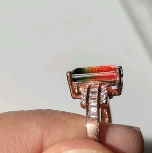 Watermelon Tourmaline Ring 925 Sterling Silver Rose Goldplate Sz 7.7 12x8mm READ - Picture 6 of 8