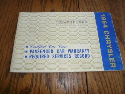 1964 Chrysler Passanger Car Warranty Svrc. Records Book - Glove Box - 8243151854