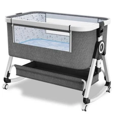 3-in-1 Baby Bassinet Bedside Sleeper Crib with Storage, Wheels, & Mosquito Net